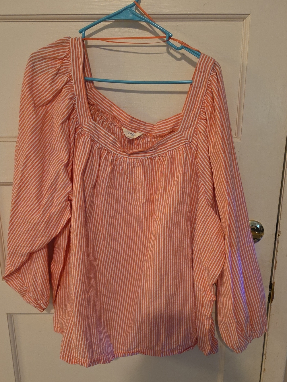 Terra & Sky Orange and White Striped Square-Neck Blouse